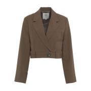 Bruine Cropped Blazer Aw24 Chic Stijl Second Dames , Brown , Dames