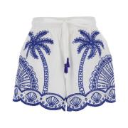 Blauwe Shorts met Elastische Taille en Palm Borduurwerk Farm Rio , Whi...