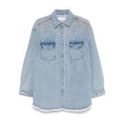 Blauwe knoopshirt met studversiering IRO , Blue , Dames