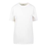 Oversized Crewneck T-shirt met Leren Label Jil Sander , White , Dames