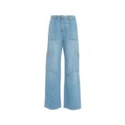 Blauwe Wide Leg Cargo Pocket Jeans Elisabetta Franchi , Blue , Dames