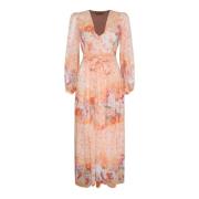 Bloemen Lange Jurk met V-Hals Twinset , Multicolor , Dames