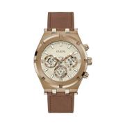 Bruin Leren Analoog Horloge met Roestvrijstalen Kast Guess , Brown , H...