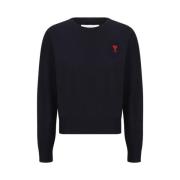 Hart Logo Wol Trui Crew Neck Ami Paris , Blue , Dames