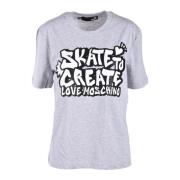 Katoenen T-shirt met uniek design Love Moschino , Gray , Dames