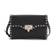 Zwarte leren schoudertas Stijlvol Valentino Garavani , Black , Dames