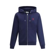 Geborduurd Logo Katoenen Hoodie met Rits Ami Paris , Blue , Heren