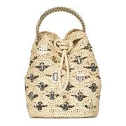 Raffia emmer tas met messing schijven Paco Rabanne , Beige , Dames