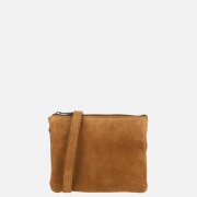Bear Design crossbody tas rits dubbelvak suede cognac
