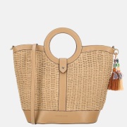 Laurent David Leo handtas raffia taupe