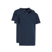WE Fashion T-shirt - set van 2 donkerblauw Jongens Stretchkatoen Ronde...