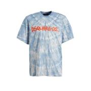 Dsquared tie-dye T-shirt blauw/wit Jongens Katoen Ronde hals Tie-dye -...