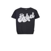 Blue Rebel T-shirt met logo zwart/wit Meisjes Stretchkatoen Ronde hals...