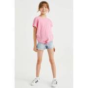 WE Fashion T-shirt roze Meisjes Katoen Ronde hals Effen - 92
