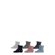 Apollo sokken - set van 6 zwart/grijs/blauw/roze Meisjes Stretchkatoen...