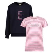 ESPRIT sweater + T-shirt donkerblauw/rood Streep - 92