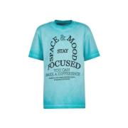 Vingino T-shirt JOEY met printopdruk aqua blauw Jongens Katoen Ronde h...