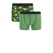 WE Fashion Blue Ridge boxershort - set van 2 groen/zwart Jongens Stret...