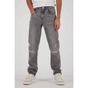 Vingino straight fit jeans Peppe met slijtage light grey Grijs Jongens...