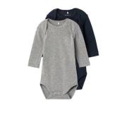 NAME IT BABY romper NBNBODY- set van 2 donkerblauw/grijs melange Jonge...