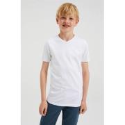 WE Fashion T-shirt set van 2 wit Jongens Stretchkatoen V-hals Effen - ...