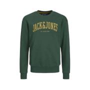 JACK & JONES JUNIOR sweater JJEJOSH met tekst donkergroen/geel Tekst -...