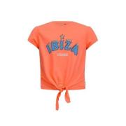 Retour Jeans T-shirt Idorra met tekst neon oranje Meisjes Katoen Ronde...