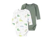 NAME IT BABY romper NBMBODY - set van 2 groen/wit Jongens Katoen Ronde...