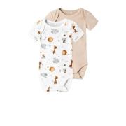 NAME IT BABY romper NBNBODY - set van 2 beige/wit Jongens Biologisch k...