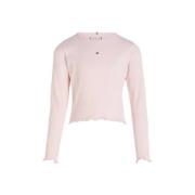 Tommy Hilfiger ribgebreide longsleeve met logo lichtroze Meisjes Stret...