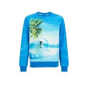 WE Fashion sweater met printopdruk blauw Printopdruk - 98/104