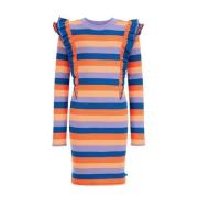 WE Fashion gestreepte jurk oranje/blauw/paars Multi Meisjes Katoen Ron...