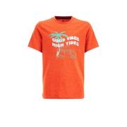 WE Fashion T-shirt met tekst rood Jongens Katoen Ronde hals Tekst - 98...