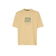 JACK & JONES JUNIOR T-shirt JORLUCCA FASTRUNNER1 met tekst lichtgeel J...
