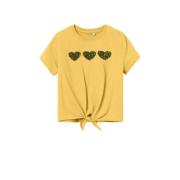 NAME IT KIDS T-shirt NKFDOSTAR met printopdruk en pailletten geel Meis...