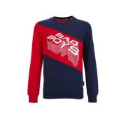 WE Fashion longsleeve donkerblauw/rood Jongens Katoen Ronde hals Meerk...