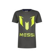 Vingino x Messi T-shirt met logo antraciet/neongeel Grijs Jongens Stre...