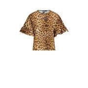 SuperRebel T-shirt Benica bruin/panterprint Meisjes Polyester Ronde ha...