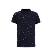 WE Fashion polo met all over print donkerblauw Jongens Biologisch kato...