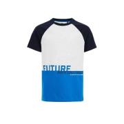 WE Fashion T-shirt blauw/wit Jongens Katoen Ronde hals Meerkleurig - 1...