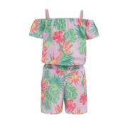 WE Fashion jumpsuit met all over print groen/roze Meisjes Katoen Vierk...