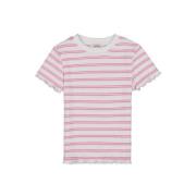 Garcia gestreept T-shirt wit/roze Meisjes Stretchkatoen Ronde hals Str...
