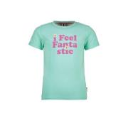 B.Nosy T-shirt met tekst mintgroen/roze Meisjes Stretchkatoen Ronde ha...