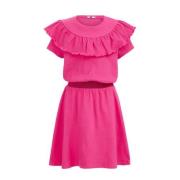 WE Fashion jurk roze Meisjes Katoen Ronde hals Effen - 98/104