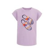 WE Fashion T-shirt met printopdruk paars Meisjes Stretchkatoen Ronde h...