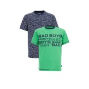 WE Fashion T-shirt - set van 2 groen/blauw Jongens Katoen Ronde hals T...