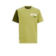 WE Fashion T-shirt groen Jongens Katoen Ronde hals Effen - 134/140