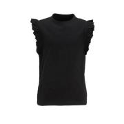 anytime T-shirt met ruffle zwart Meisjes Katoen Ronde hals Effen - 98/...
