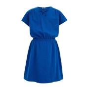 WE Fashion jurk blauw Meisjes Stretchkatoen Ronde hals Effen - 122/128