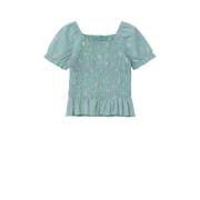 s.Oliver top met all over print turquoise Blauw Meisjes Katoen Vierkan...